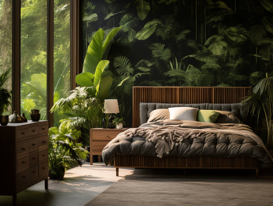las tropikalny fototapeta w sypialni
